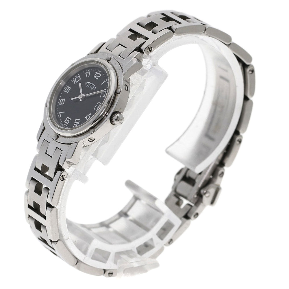 HERMES Watches Quartz CL4.210 Stainless Steel , Stainless Steel Silver Clipper black dial Women Used Authentic