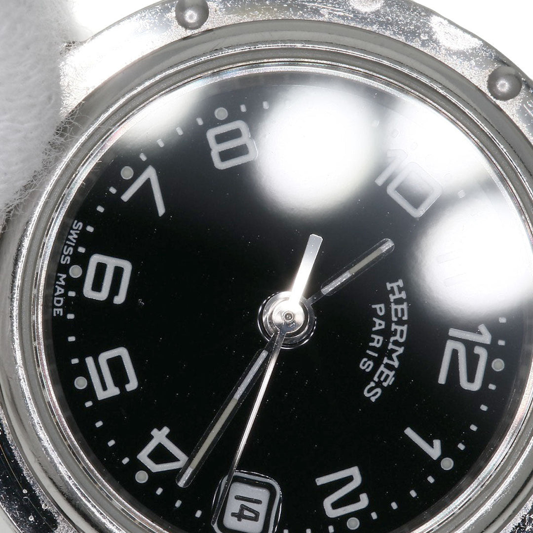 HERMES Watches Quartz CL4.210 Stainless Steel , Stainless Steel Silver Clipper black dial Women Used Authentic