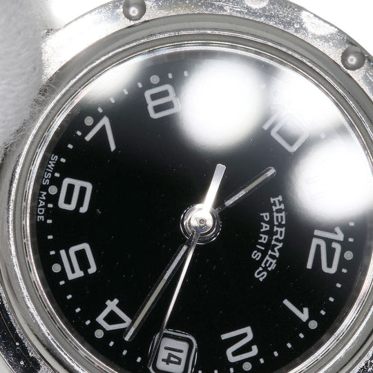 HERMES Watches Quartz CL4.210 Stainless Steel , Stainless Steel Silver Clipper black dial Women Used Authentic