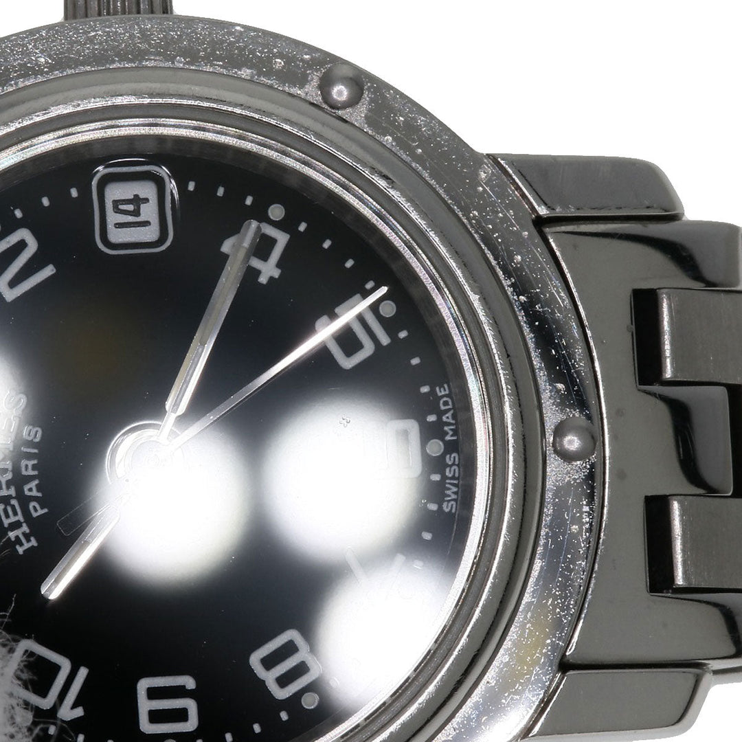 HERMES Watches Quartz CL4.210 Stainless Steel , Stainless Steel Silver Clipper black dial Women Used Authentic