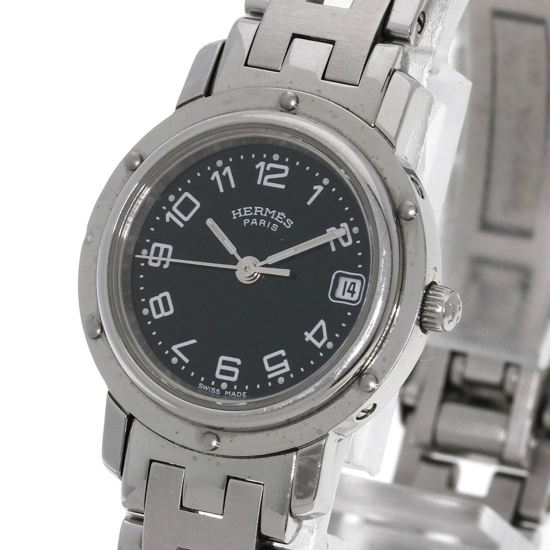 HERMES Watches Quartz CL4.210 Stainless Steel , Stainless Steel Silver Clipper black dial Women Used Authentic