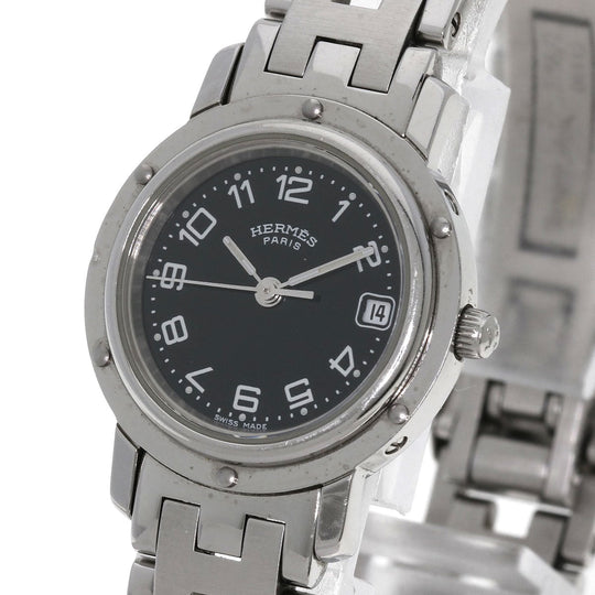 HERMES Watches Quartz CL4.210 Stainless Steel , Stainless Steel Silver Clipper black dial Women Used Authentic