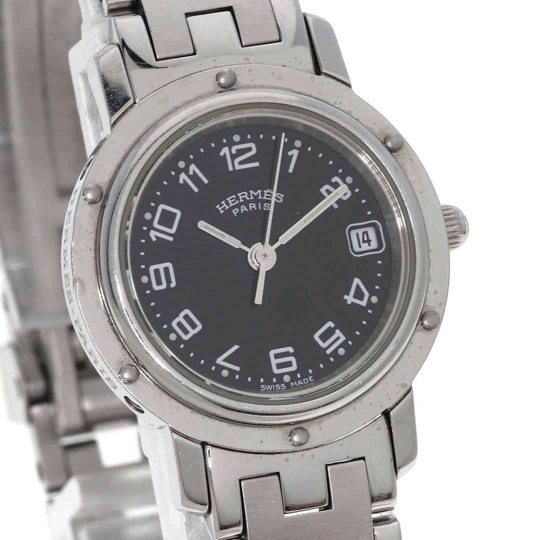 HERMES Watches Quartz CL4.210 Stainless Steel , Stainless Steel Silver Clipper black dial Women Used Authentic