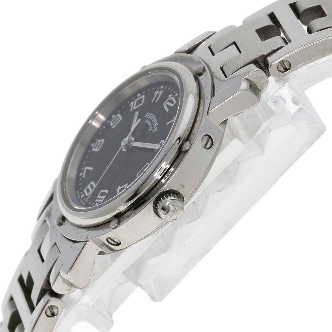HERMES Watches Quartz CL4.210 Stainless Steel , Stainless Steel Silver Clipper black dial Women Used Authentic