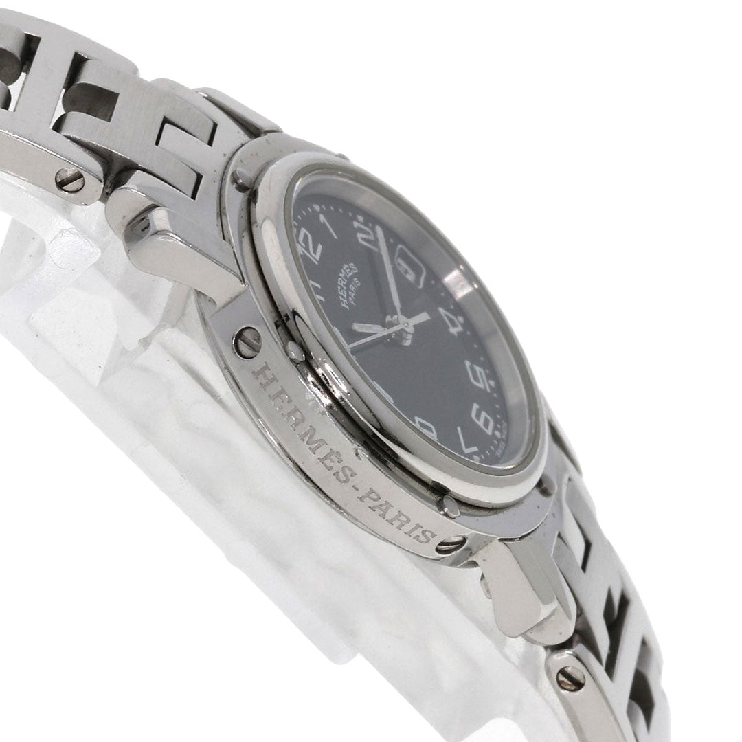 HERMES Watches Quartz CL4.210 Stainless Steel , Stainless Steel Silver Clipper black dial Women Used Authentic