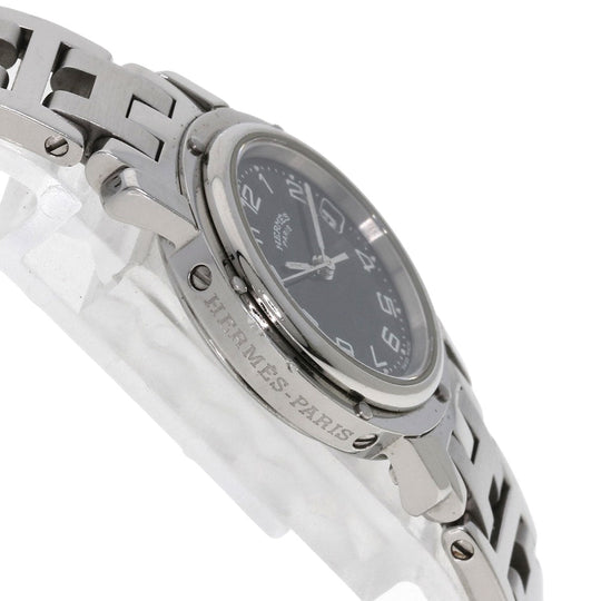 HERMES Watches Quartz CL4.210 Stainless Steel , Stainless Steel Silver Clipper black dial Women Used Authentic