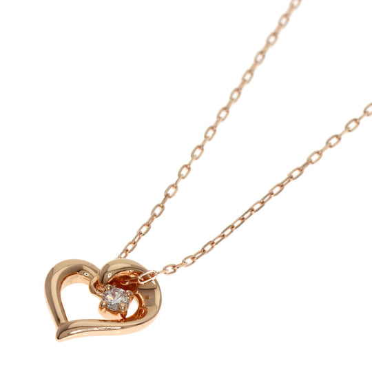 4℃ Necklace K10PG gold Heart motif diamond Women Used Authentic