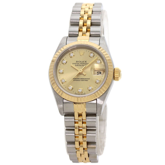ROLEX Watches Mechanical Automatic 69173G Stainless Steel , SSxK18YG gold Datejust 10P Diamond Champagne Gold dial Women Used Authentic
