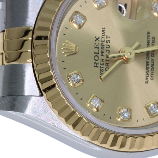 ROLEX Watches Mechanical Automatic 69173G Stainless Steel , SSxK18YG gold Datejust 10P Diamond Champagne Gold dial Women Used Authentic