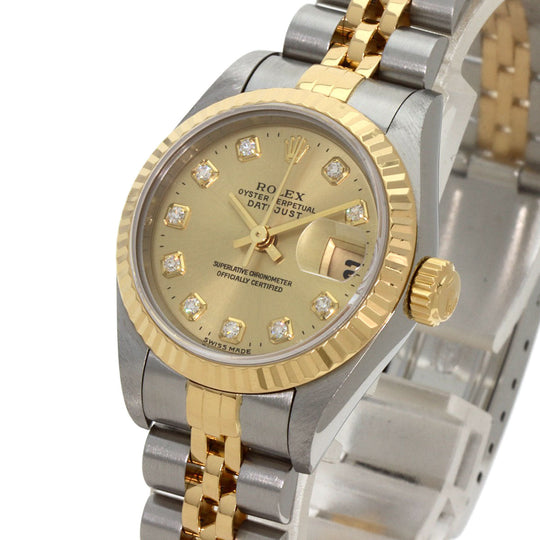 ROLEX Watches Mechanical Automatic 69173G Stainless Steel , SSxK18YG gold Datejust 10P Diamond Champagne Gold dial Women Used Authentic