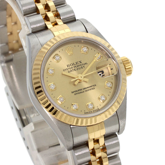 ROLEX Watches Mechanical Automatic 69173G Stainless Steel , SSxK18YG gold Datejust 10P Diamond Champagne Gold dial Women Used Authentic