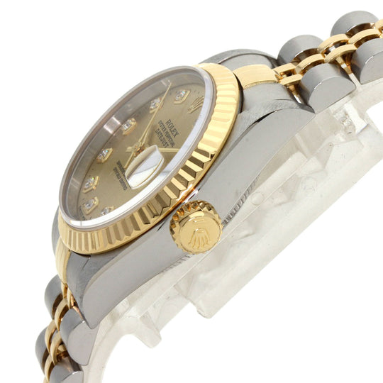 ROLEX Watches Mechanical Automatic 69173G Stainless Steel , SSxK18YG gold Datejust 10P Diamond Champagne Gold dial Women Used Authentic