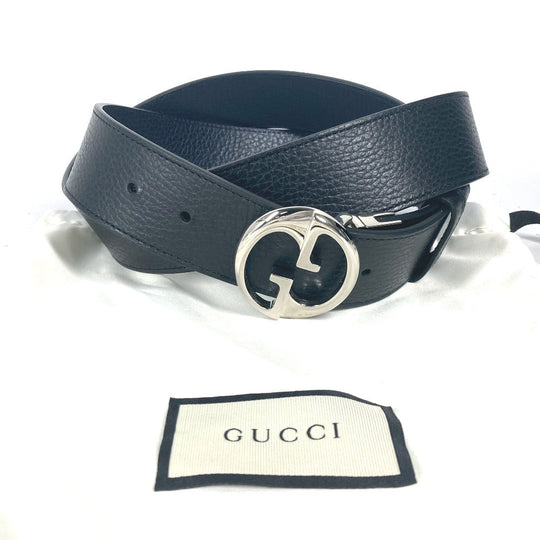 GUCCI belt 449715 leather black GG logo mens 105 Used Authentic
