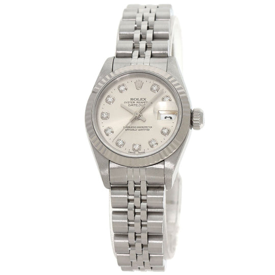 ROLEX Watches Mechanical Automatic 69174G Stainless Steel , Stainless Steel , K18WG Silver Datejust 10P Diamond Silver dial Women Used Authentic