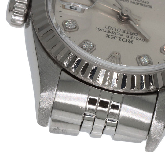 ROLEX Watches Mechanical Automatic 69174G Stainless Steel , Stainless Steel , K18WG Silver Datejust 10P Diamond Silver dial Women Used Authentic