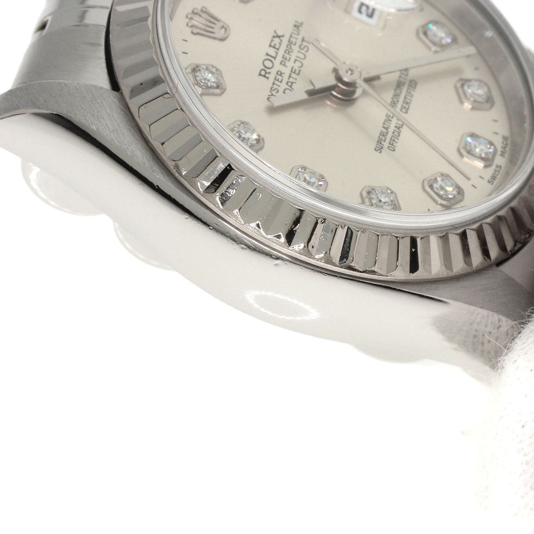 ROLEX Watches Mechanical Automatic 69174G Stainless Steel , Stainless Steel , K18WG Silver Datejust 10P Diamond Silver dial Women Used Authentic