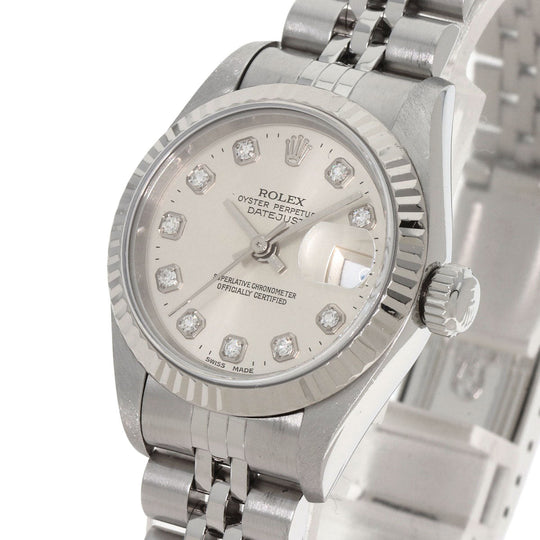 ROLEX Watches Mechanical Automatic 69174G Stainless Steel , Stainless Steel , K18WG Silver Datejust 10P Diamond Silver dial Women Used Authentic