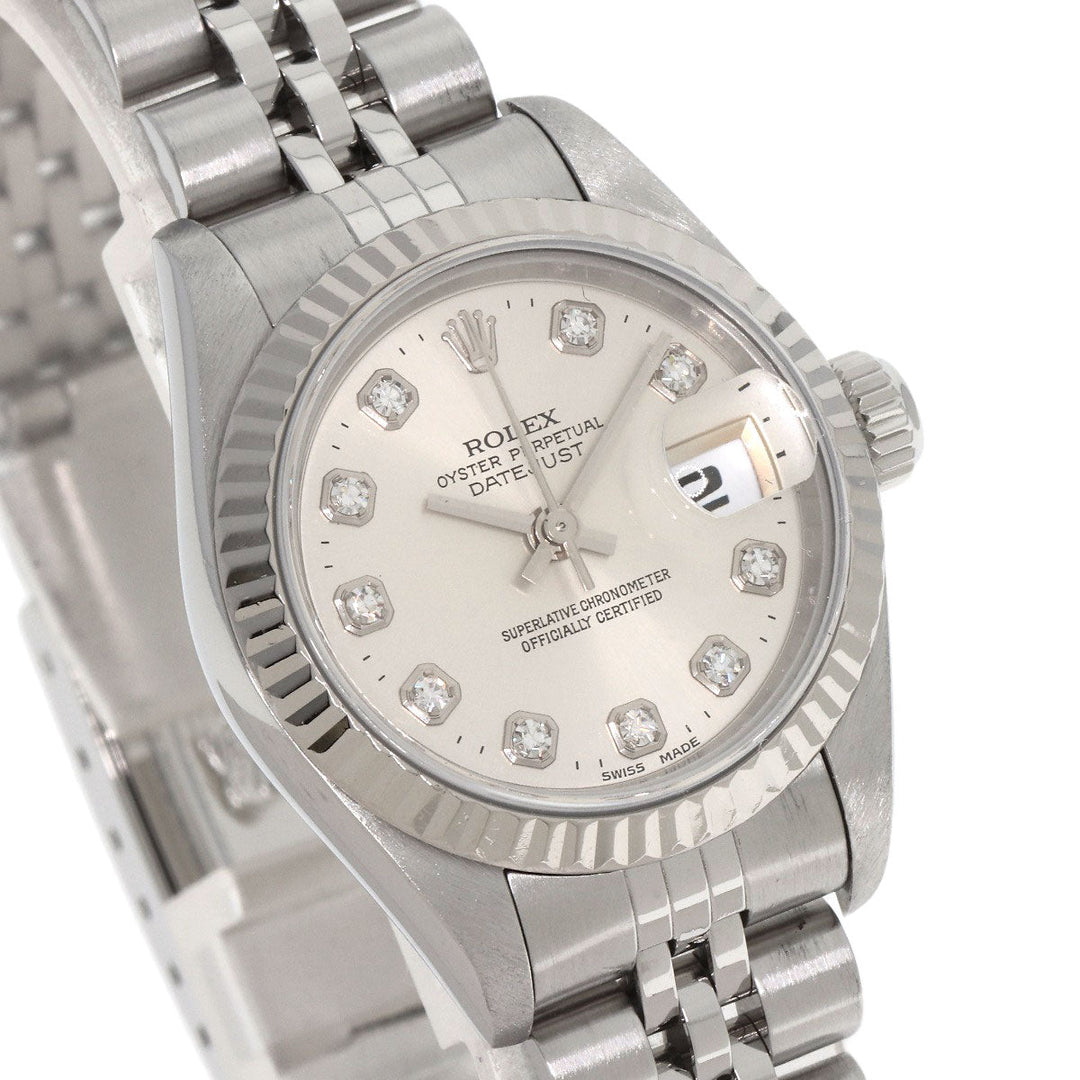 ROLEX Watches Mechanical Automatic 69174G Stainless Steel , Stainless Steel , K18WG Silver Datejust 10P Diamond Silver dial Women Used Authentic