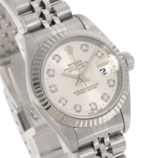 ROLEX Watches Mechanical Automatic 69174G Stainless Steel , Stainless Steel , K18WG Silver Datejust 10P Diamond Silver dial Women Used Authentic