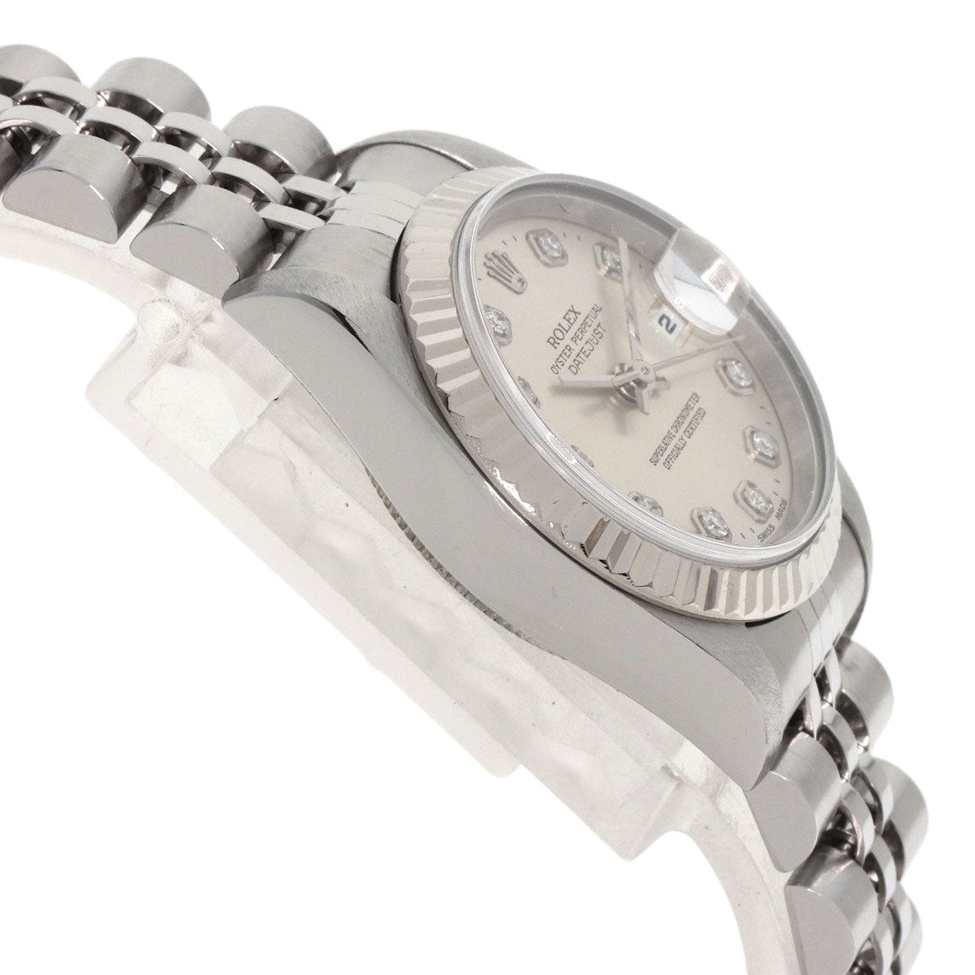 ROLEX Watches Mechanical Automatic 69174G Stainless Steel , Stainless Steel , K18WG Silver Datejust 10P Diamond Silver dial Women Used Authentic