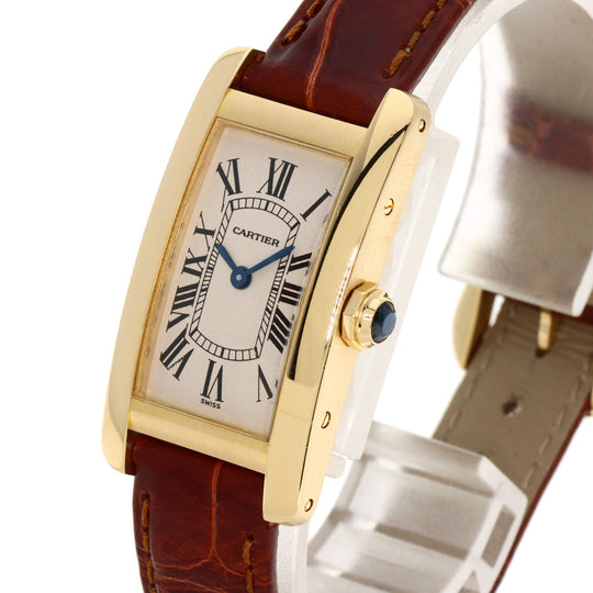 CARTIER Watches Quartz W2601556 K18YG, leather gold Tank American SM Ivory dial Women Used Authentic