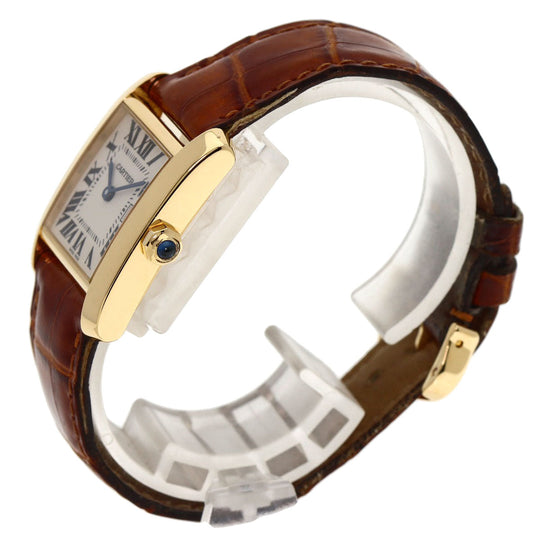 CARTIER Watches Quartz W5000356 K18YG, leather gold Tank Francaise MM Ivory dial Boys Used Authentic