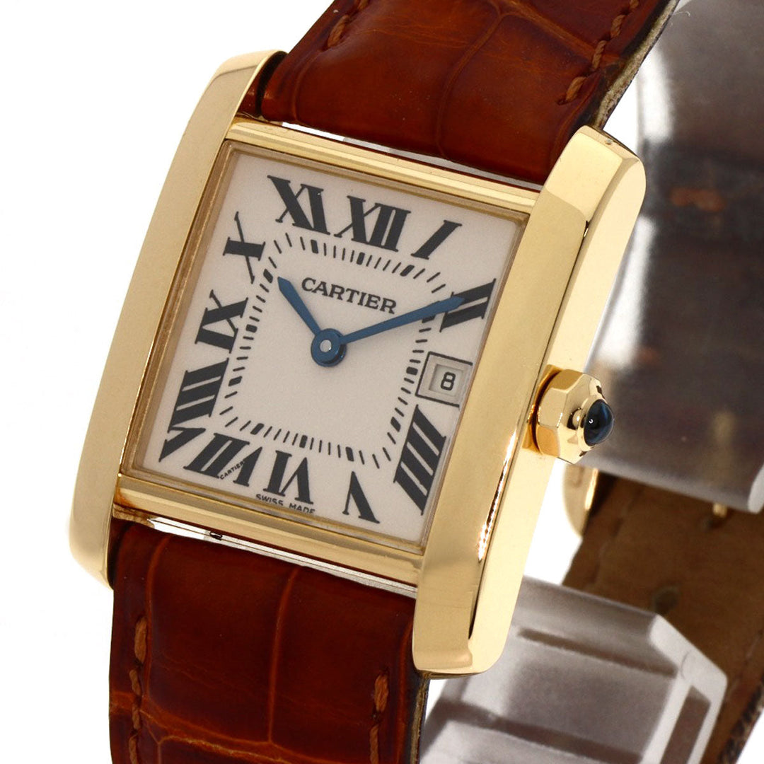 CARTIER Watches Quartz W5000356 K18YG, leather gold Tank Francaise MM Ivory dial Boys Used Authentic