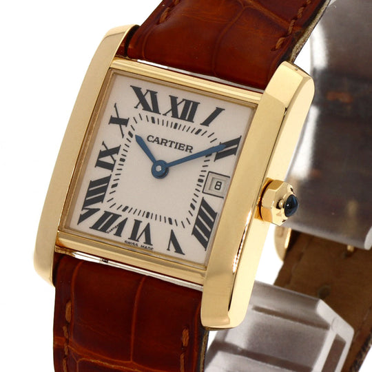 CARTIER Watches Quartz W5000356 K18YG, leather gold Tank Francaise MM Ivory dial Boys Used Authentic
