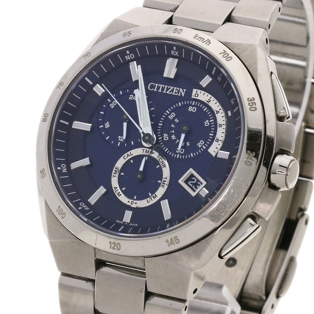CITIZEN Watches Solar Powered Radio Watch AT3010-55L Titanium, Titanium Silver Atessa blue dial mens Used Authentic