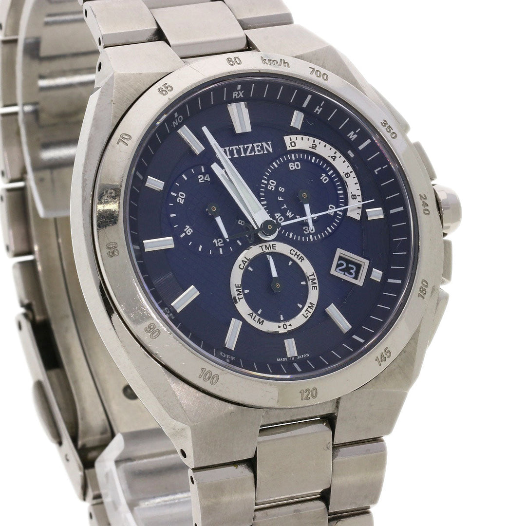 CITIZEN Watches Solar Powered Radio Watch AT3010-55L Titanium, Titanium Silver Atessa blue dial mens Used Authentic