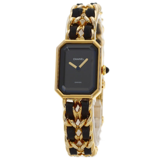 CHANEL Watches Quartz H0001 Gold Plated, Leather gold Premiere black dial Women Used Authentic