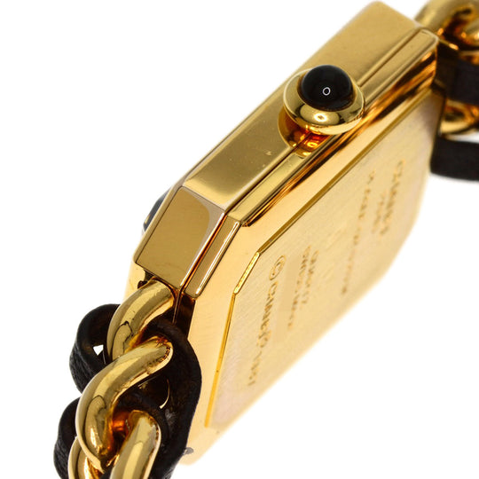 CHANEL Watches Quartz H0001 Gold Plated, Leather gold Premiere black dial Women Used Authentic