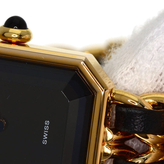 CHANEL Watches Quartz H0001 Gold Plated, Leather gold Premiere black dial Women Used Authentic