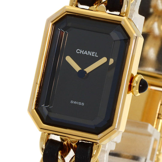 CHANEL Watches Quartz H0001 Gold Plated, Leather gold Premiere black dial Women Used Authentic