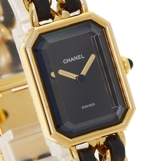 CHANEL Watches Quartz H0001 Gold Plated, Leather gold Premiere black dial Women Used Authentic