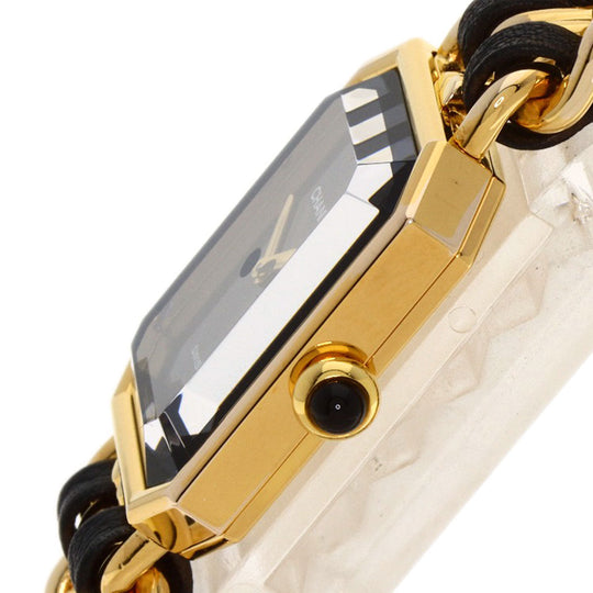 CHANEL Watches Quartz H0001 Gold Plated, Leather gold Premiere black dial Women Used Authentic