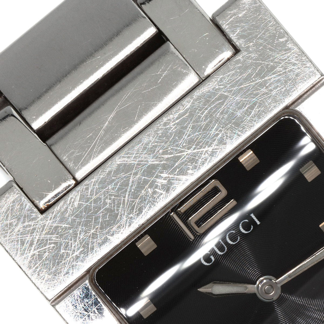 GUCCI Watches Quartz 7700M Stainless Steel , Stainless Steel Silver Square face black dial mens Used Authentic