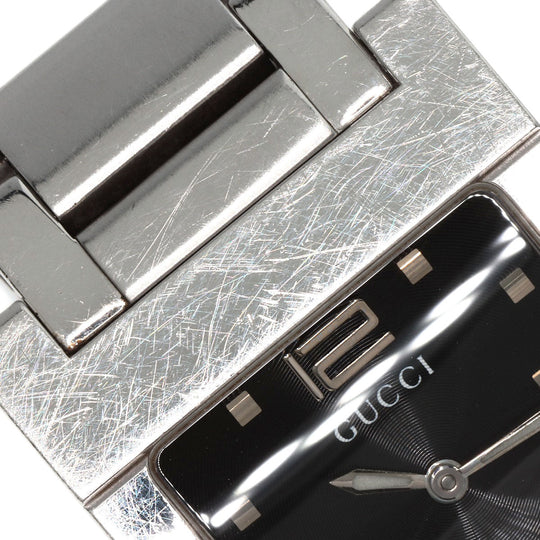 GUCCI Watches Quartz 7700M Stainless Steel , Stainless Steel Silver Square face black dial mens Used Authentic