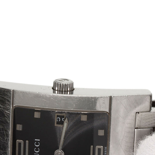 GUCCI Watches Quartz 7700M Stainless Steel , Stainless Steel Silver Square face black dial mens Used Authentic