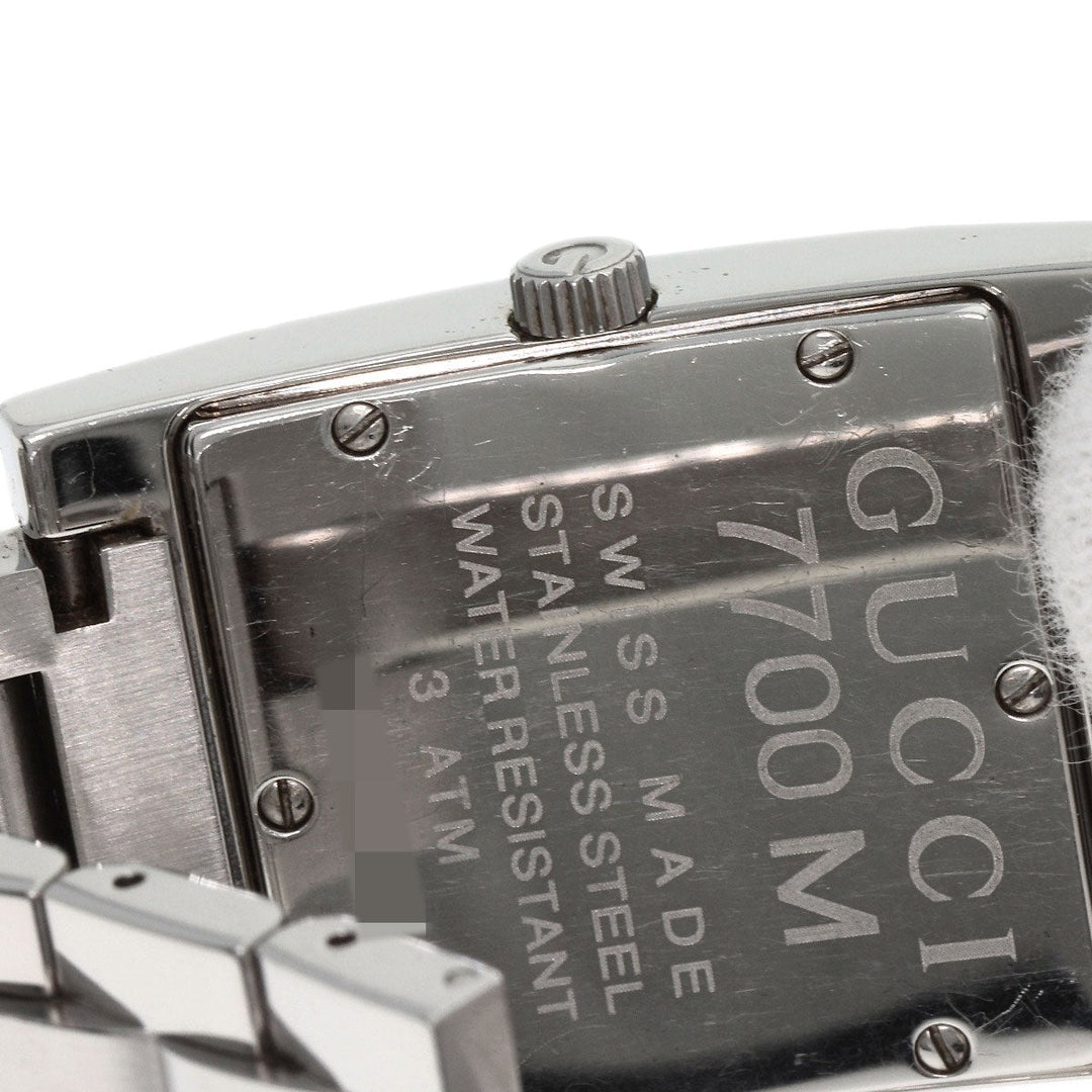 GUCCI Watches Quartz 7700M Stainless Steel , Stainless Steel Silver Square face black dial mens Used Authentic