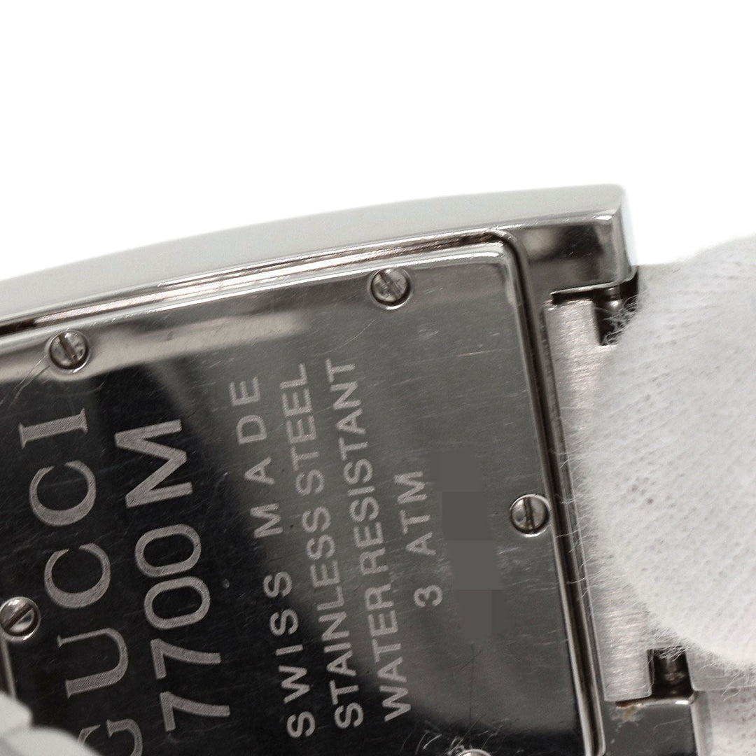 GUCCI Watches Quartz 7700M Stainless Steel , Stainless Steel Silver Square face black dial mens Used Authentic