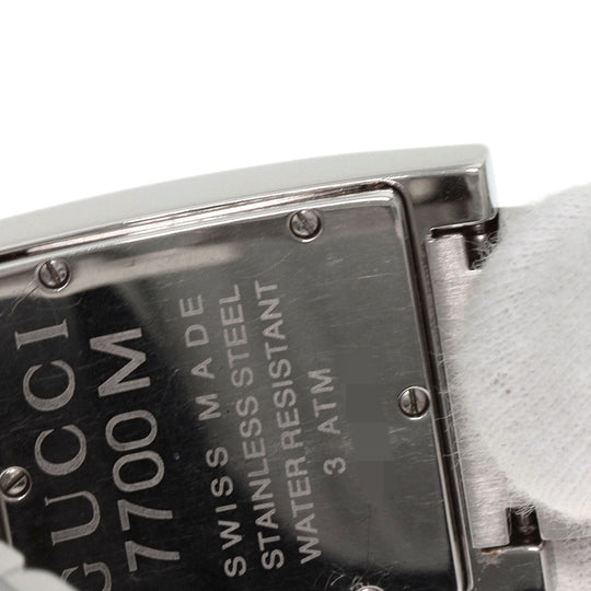 GUCCI Watches Quartz 7700M Stainless Steel , Stainless Steel Silver Square face black dial mens Used Authentic