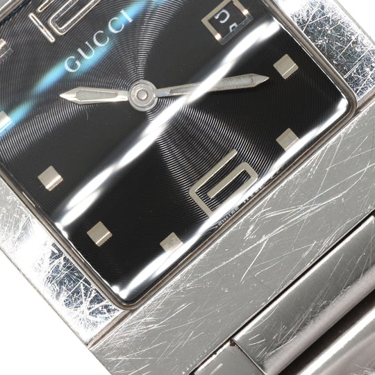 GUCCI Watches Quartz 7700M Stainless Steel , Stainless Steel Silver Square face black dial mens Used Authentic