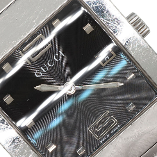 GUCCI Watches Quartz 7700M Stainless Steel , Stainless Steel Silver Square face black dial mens Used Authentic