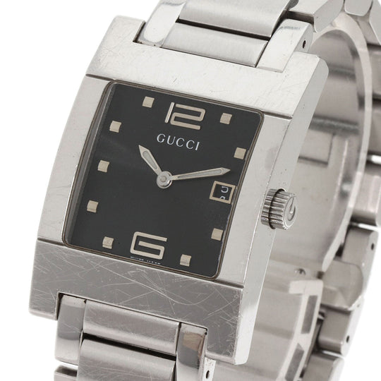 GUCCI Watches Quartz 7700M Stainless Steel , Stainless Steel Silver Square face black dial mens Used Authentic