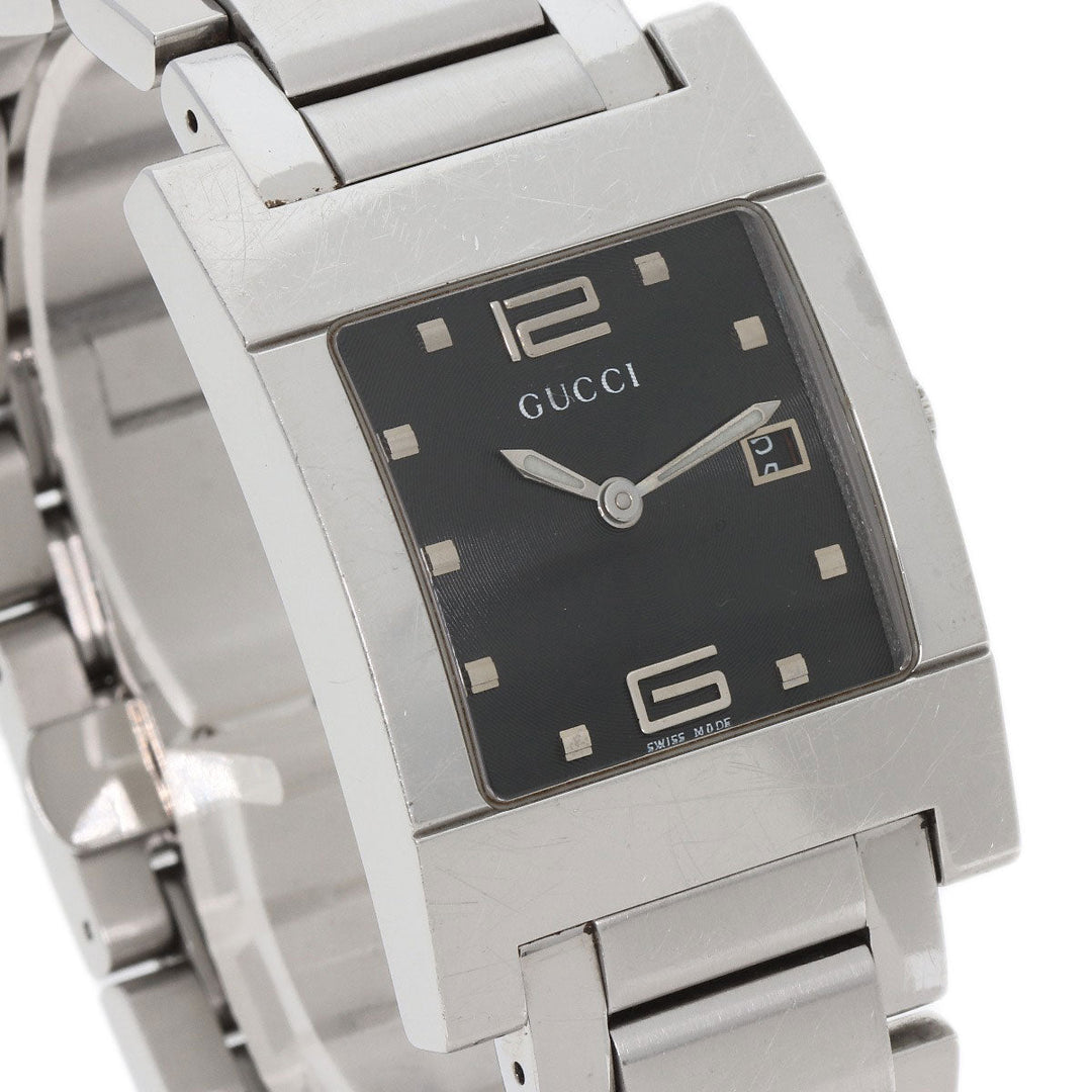GUCCI Watches Quartz 7700M Stainless Steel , Stainless Steel Silver Square face black dial mens Used Authentic