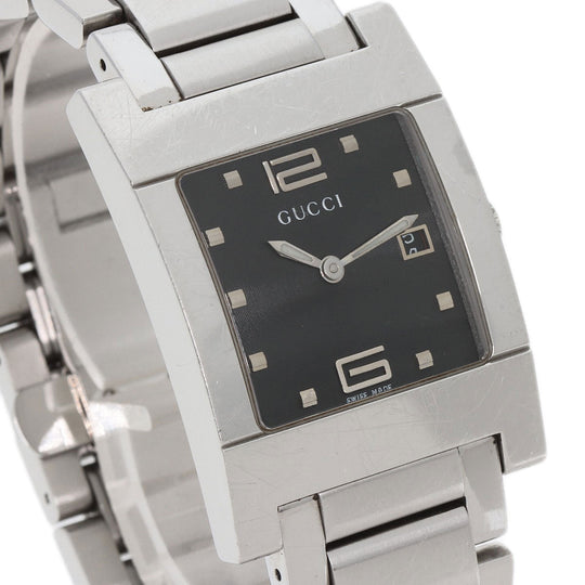 GUCCI Watches Quartz 7700M Stainless Steel , Stainless Steel Silver Square face black dial mens Used Authentic