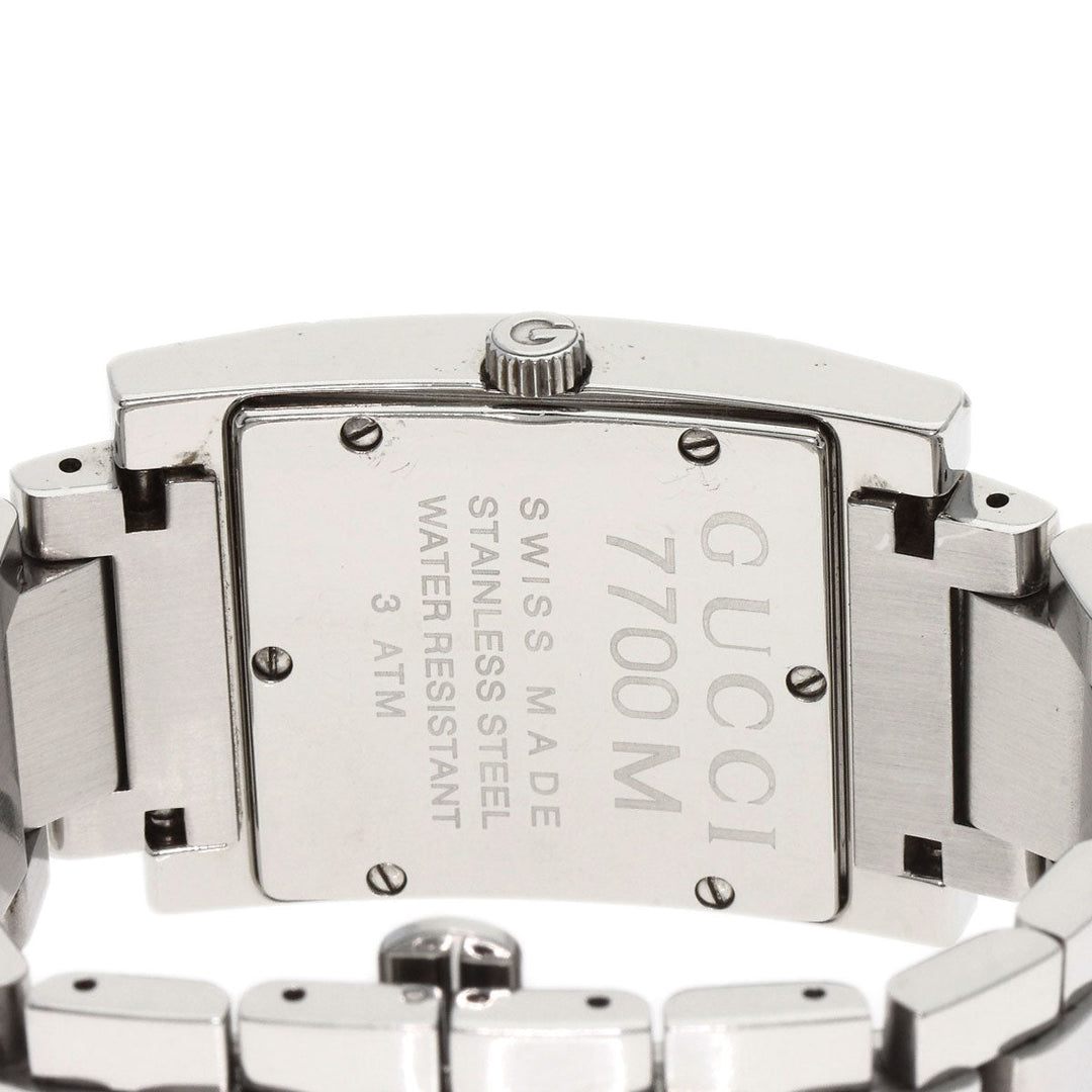 GUCCI Watches Quartz 7700M Stainless Steel , Stainless Steel Silver Square face black dial mens Used Authentic