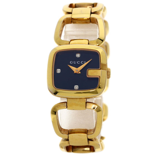 GUCCI Watches Quartz 125.5 Gold Plated , Gold Plated gold G Collection 3P Diamond Square black dial Women Used Authentic
