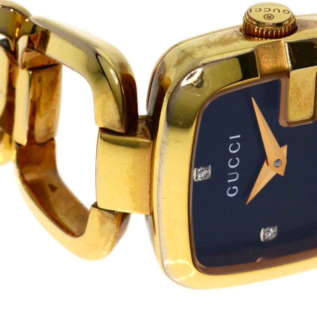 GUCCI Watches Quartz 125.5 Gold Plated , Gold Plated gold G Collection 3P Diamond Square black dial Women Used Authentic